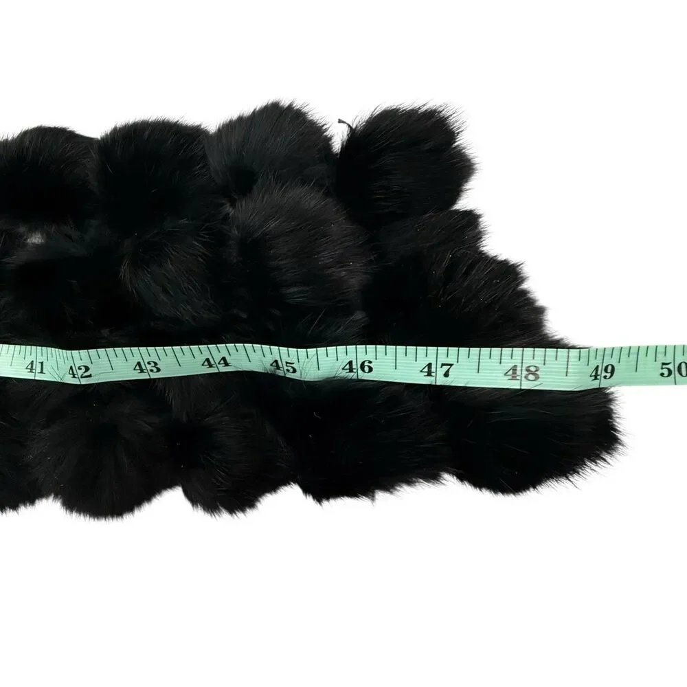 100% Genuine Rabbit Fur Black Balls 3 Rows Pompons Scarf 49 x 5
